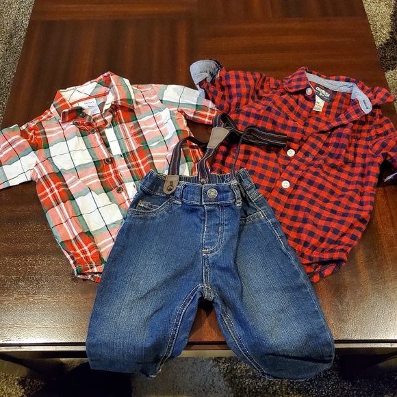 Other - 👶 2 for $30 👶  Bundle (2 colored bodysuits, 1 suspender pants) baby boy